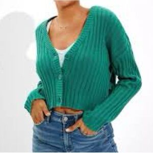American Eagle Outfitters Cropped Boxy Button-up Sweater, Size XS